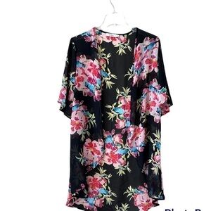 Elodie Women Sheer Komono Black Flowers Size L